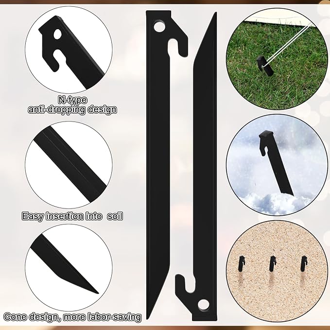 Deekin Plastic Tent Stakes 9 Inch Heavy Duty Tent Pegs Spike Hook Stakes for Summer Beach Garden Decorations Camping Outdoor Lawn Tarp