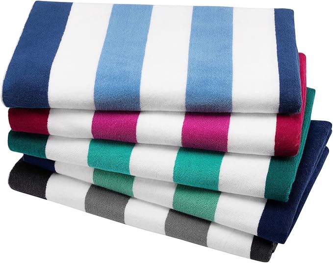 Bornbay Cotton Oversized Beach Towel - Extra Large 40"X70" Plush Thick Pool Towel, XL Fluffy Blue Beach Towels Stripe Swimming Towel for Adults Mens Women (White Navy Blue)