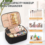 OCHEAL Black Makeup Bag - Portable and Spacious Cosmetic Organizer for Women's Travel with Handle, Divider, Large Capacity for Girls on the Go-Black