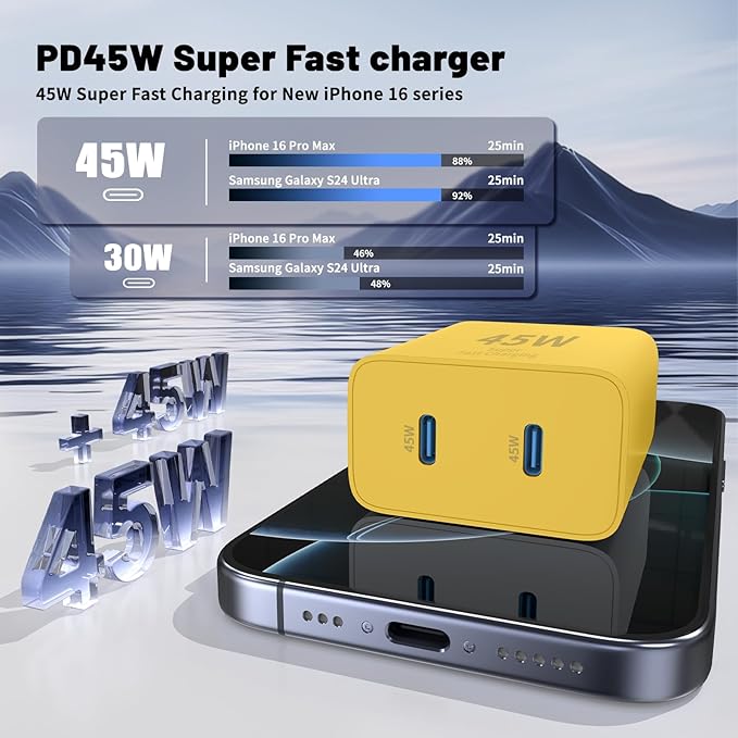 QZIIW Super Fast Samsung Charger Type C,45W Dual Port USB C Fast Charger Block [2-Pack] & Extra Long 60W 3/6/6/10FT USB C Cable - PD Quick Charging 3.0 for Samsung Galaxy S25 Ultra/S24+/S23 iPhone 16
