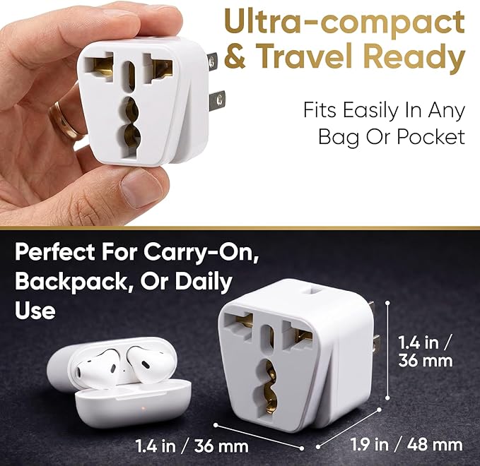 Unidapt US Travel Plug Adapters - UK India EU to US Pin Converter, 3-Pack American Power Plug Adapter, Europe to USA Canada Mexico, Safe Grounded Type B Outlet, 2 in 1 Universal Input Wall Socket