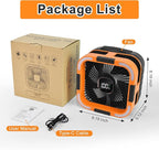 Portable Camping Fan with Solar Panel, 10000mAh Solar Powered fan, 6 Speed Levels, 120° Oscillation, 3 Light Modes, 6H Timer, Handle, Foldable Rechargeable Outdoor Fan for Tent, Hiking, Beach