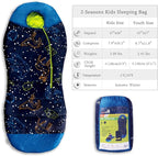 AceCamp Glow in The Dark Mummy Sleeping Bag for Kids and Youth, Temperature Rating 30°F/-1°C, Water-Resistant for Camping, Hiking, and Slumber Party