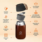 ENERGIFY Vacuum Insulated Food Jar. Large 24oz Bowl incl. Folding Spoon, Cup. Wide Mouth Keep Hot & Cold Drinks Soup Lunch Container for Adults. BPA-Free Stainless Steel, Leak Proof Red Mahogany