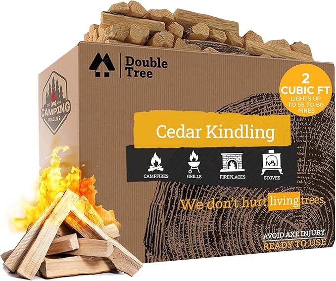 Double Tree Fire Starter Sticks - 100% Natural Cedar Wood Kindling, Quick & Easy Burning for Campfire, Camping Cooking Stove, Fire Pit, Fireplace & Grilling, lndoor & Outdoor - (X-Large 2 Cubic ft)