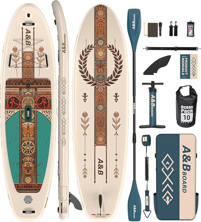 ABBOARD Inflatable Stand Up Paddle Boards - Extra Wide Fishing Paddleboard,Cool Design, Ultra Stable Standup SUP,15 D-Rings, 5 Handles,Camera Mount,100L Backpack, 10L Dry Bag,Youth/Adults