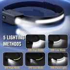 BIAT LED Headlamp Rechargeable 2PCS, 230° Wide Beam Headlight with Motion Sensor, 90° Rotation and Removable Head Lights for Forehead, 5Mode Head Lamp for Adults, Camping Essentials Gear for Hiking