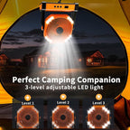 Camping Fan with Smart Voice， 22500mAh Battery Powered Portable Fan with Light&Hook, 5-Speed 270°Adjustable, Camping Essentials for Indoor, Tent, Travel, Patio, RVing, BBQ, Fishing, Jobsite