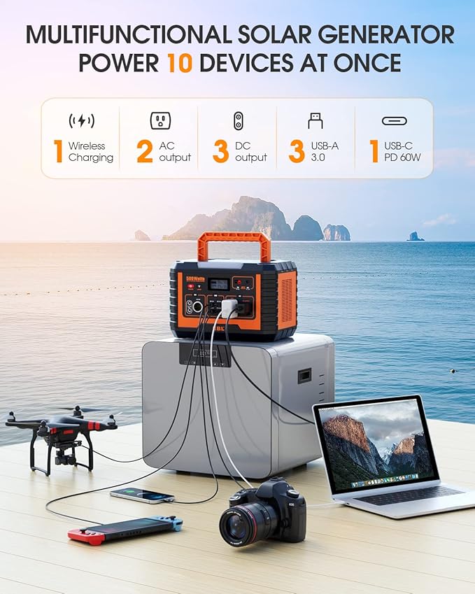 EBL Portable Power Station 500, 519.4Wh Outdoor Solar Generator with 110V/500W AC Outlet for Home Use, Emergency Backup, Camping