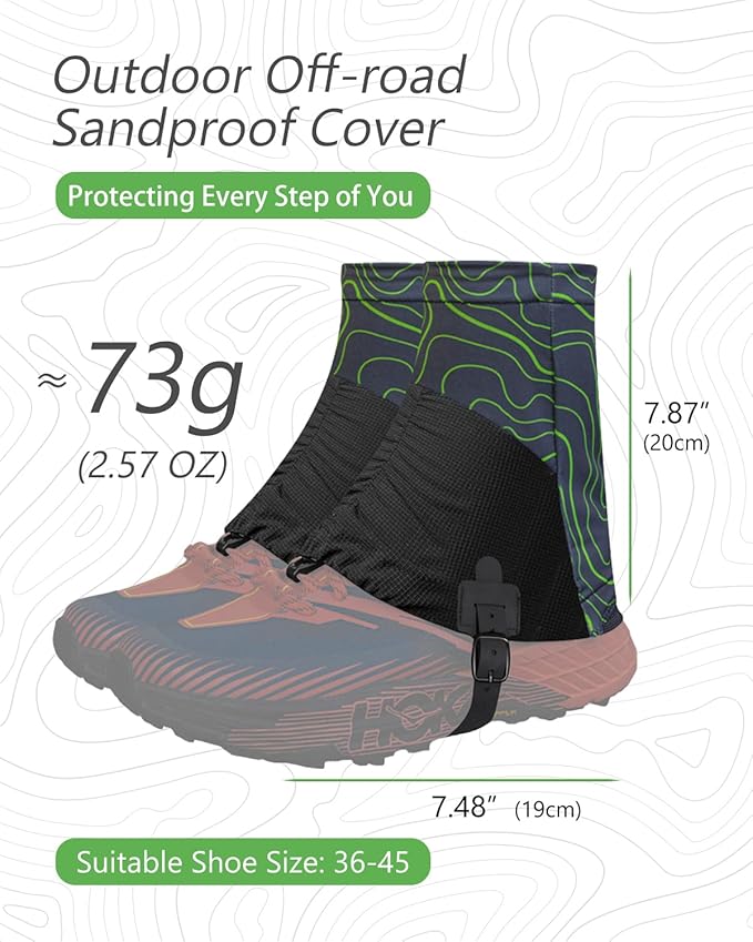 Trail Gaiters, Waterproof Low Shoe Protectors, Adjustable Boots Gators for Hiking & Running - Prevents Debris in Shoes