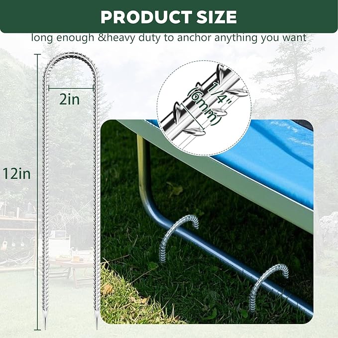 20 Pieces Trampoline Stakes Anchors High Wind Heavy Duty,U Shaped Garden Hooks Stakes for Ground,Trampoline Tie Downs Anchor Kit,Bounce Horseshoe House Stake,Rebar Camping Tent Stakes,12 Inch Long