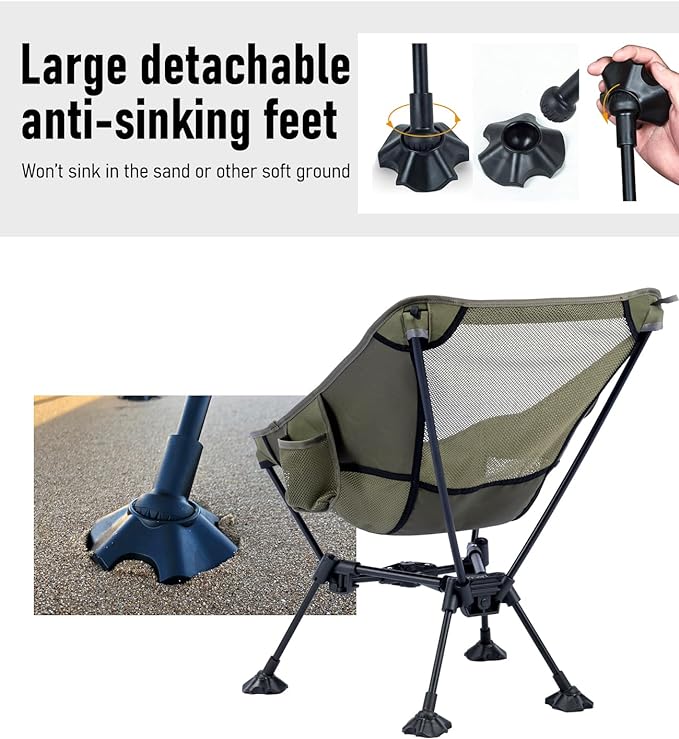 iClimb Ultralight Compact Camping Folding Beach Chair with Anti-Sinking Large Feet