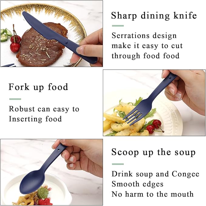 Evanda Travel Utensils Set for 6, Reusable Plastic Knife Fork Spoon Snapped Together for Easy Portability and Save Space, Silverware Cutlery Utensils Set for Work, Camping, Picnic, Gadgets, Lunch Box