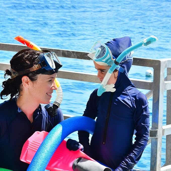 Kids Mask Fins Snorkel Set Snorkeling Packages, with Diving Mask, Snorkel, Adjustable Swim Fins, Mesh Bag, Anti-Fog Anti-Leak Snorkeling Gear for Kids for Snorkeling Swimming Diving