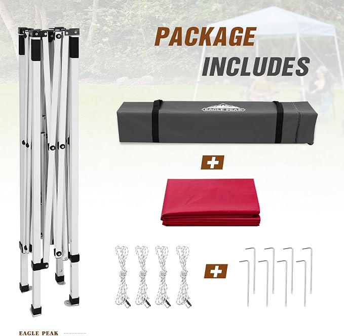 EAGLE PEAK 8x8 Slant Leg Pop-up Canopy Tent Easy One Person Setup Instant Outdoor Beach Canopy Folding Portable Sports Shelter 8x8 Base 6x6 Top (Red)