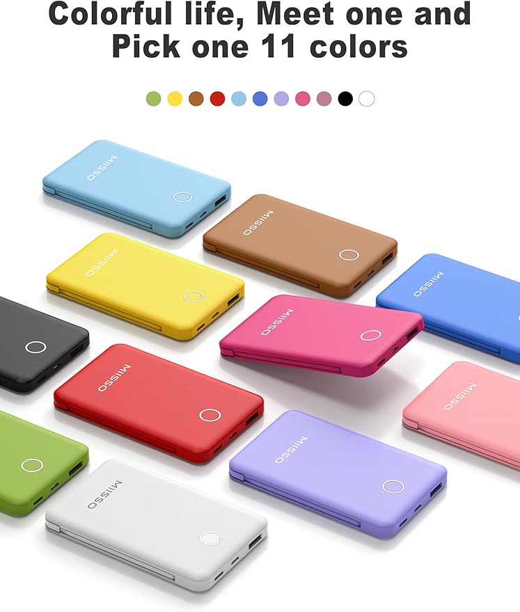 6000mah Ultra Slim Built in Cables Power Bank, Card Size Built in USB C Cords Battery Pack Portable Charger for Phones, 3 Output External Battery Pack Compatible with iPhone, Samsung, Google, Pink