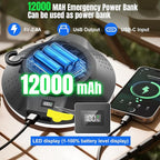 12000mAh 20000LM Solar Portable LED Camping Lantern, Rechargeable Light 120W with Magnet , Flashlight, IPX66 Waterproof Tent Lights Power Failure Emergency for Power Outages, Emergency, Tent, Outdoor