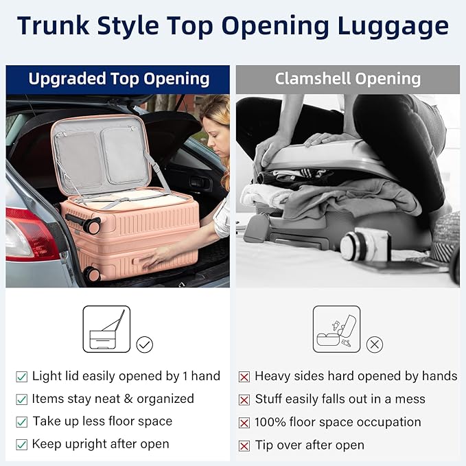 20 Inch Carry on Luggage 22x14x9 Airline Approved Hard Shell Suitcases with Wheels, Top Opening Expandable Carry on Luggage with Cup Holder Small Rolling Suitcase with Lock, Pink