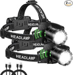Headlamp Rechargeable 99,000LM Super Bright, 2pack LED Head Lamp with 3 Modes, 90°Adjustable Head Lights for Forehead, IPX6 Waterproof HeadLamps for Camping Hiking