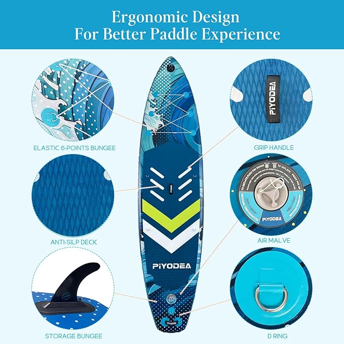 Paddle Boards for Adults, 10'6"/11"/11'6" Inflatable Paddle Board, Super Non Slip Eva, Stand Up Paddle Board with Removable Fins, Adjustable Paddle, Pump, Shoulder Strap, Leash, Standing Boat