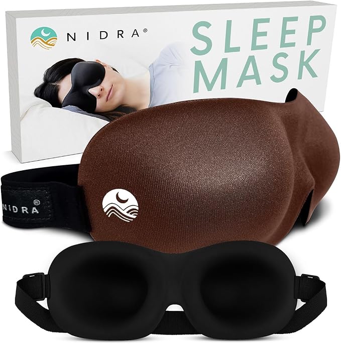 Nidra Contoured Sleep Mask for Side Sleepers – Zero Pressure Fit, Light Blocking Eye Shade for Sleeping & Travel – Brown, Standard Size
