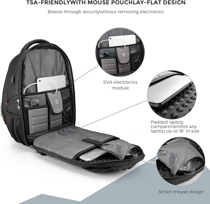 Swissdigital Design Men's Laptop Backpack for Man，Large Capacity Business Travel Backpack Black/Blue | J14-12
