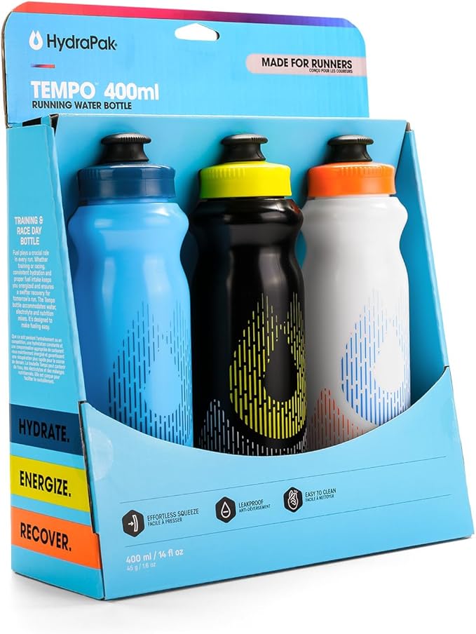 HydraPak Tempo Handheld Running Water Bottle 3-Pack - Made for Runners, Marathon Training and Race Day Squeeze Bottle. Perfect for Hydration, Electrolytes, Recovery and Nutrition Mixes.