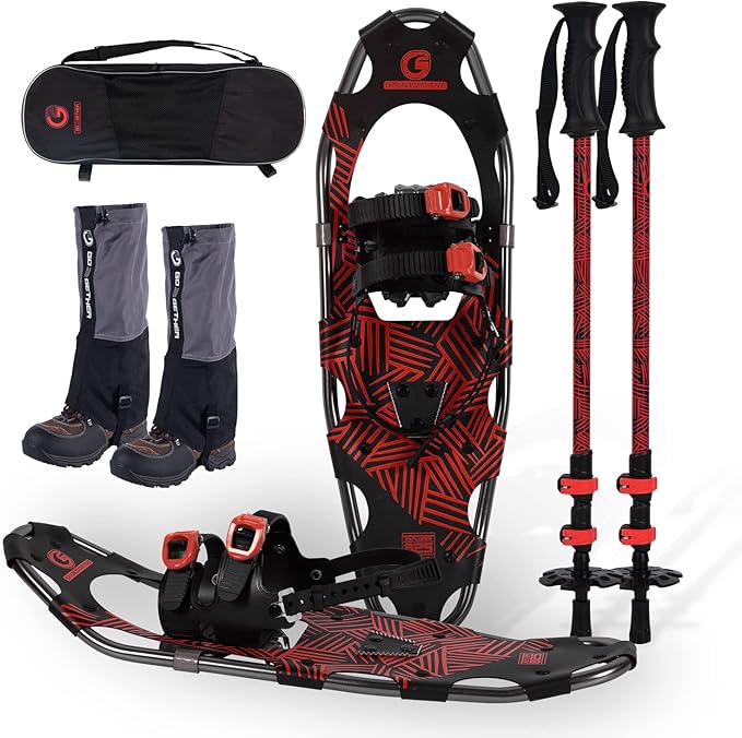 G2 21/25/30 Inches Light Weight Snowshoes for Women Men Youth, Set with Trekking Poles, Tote Bag, Gaiters,Special Fast Ratchet Binding, Orang/Blue/Red Available