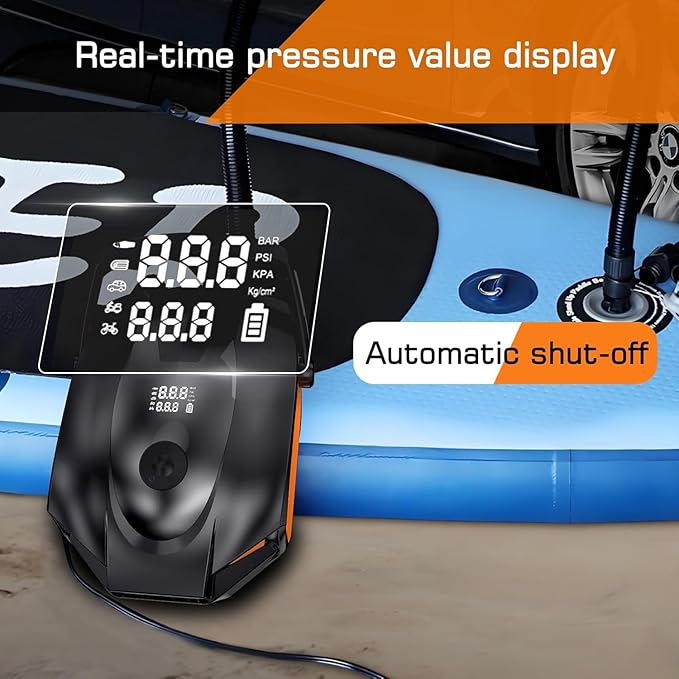 50PSI Paddle Board Pump Electric Portable, High Pressure Sup Pump - Dual Stage Inflation, Auto Shut Off and Deflate for Stand Up Paddle Board/Car/Kayak/Bicycle