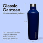 Corkcicle Classic Canteen Insulated Water Bottle - Stainless Steel Reusable Tumbler - Triple Insulated - Keeps Drinks Cold 25 Hours or Hot 12 Hours - Cupholder Friendly - Gloss Midnight Navy - 25 oz