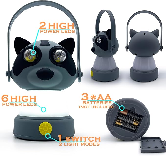 Outdoor Equipment LED Camping Lantern & Headlamp Set for Kids, FANT.LUX Battery Powered Night Light for Emergency, Hurricane, Lightweight Tent Lamp - Owl (Raccoon Set)