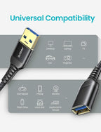 AINOPE USB Extension Cable,USB Extender,USB 3.0 Extension Cable, Male to Female Cord High Data Transfer Compatible with Webcam,Keyboard,Flash Drive,Hard Drive,Printer,6.6FT,Black
