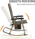 TIMBER RIDGE Foldable Padded Rocking Chair for Outdoor, High Back and Heavy Duty, Portable for Camping, Patio, Lawn, Garden, Yard or Balcony, Supports 300lbs (Brown)