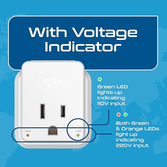 Ceptics India, Maldives Power Plug Adapter Travel Set, 20W PD & QC, Safe Dual USB & USB-C 3.1A - 2 USA Outlet - Compact - Use In Pakistan, Nepal, Bangladesh Includes Type D, Type C SWadAPt Attachments