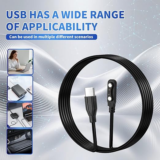 USB C for Smart Watch Charger Cable 2 Pin Cord,Replacement Charger for Smart Watch, Fitness Tracker, Charger Contact pin spacing Compatible 4mm (1)