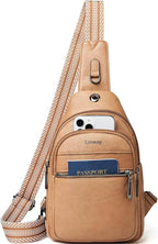 7L Sling Bag For Women Faux Leather Anti Theft Small Casual Daypack Backpack Fanny Pack Crossbody Chest Bags Purse Waterproof Tan