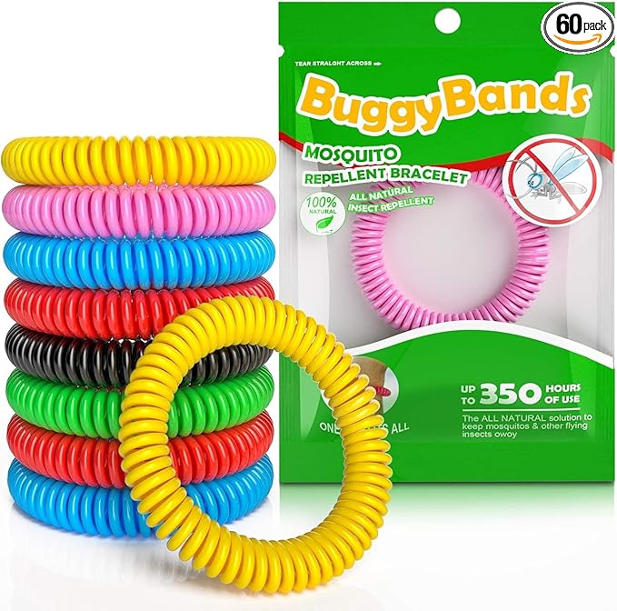 60 Pack Mosquito Repellent Bracelets, Individually Wrapped Wristbands, DEET Free, Natural and Waterproof Bands, Camping Travel Essentials (60 Count (Pack of 1))