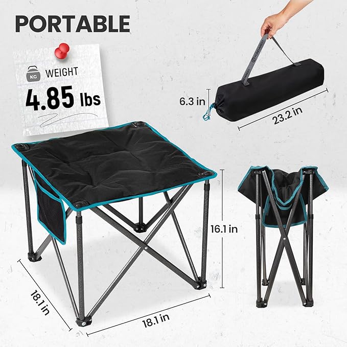 FUNDANGO Folding Camping Stool, 2 Pack 18.1 Inch Oversized Foot Stools 400 Lbs Heavy Duty Portable Padded Seat Anti-Slip Foots & Carry Bag for Fishing Outdoor Lawn Travel (Black)