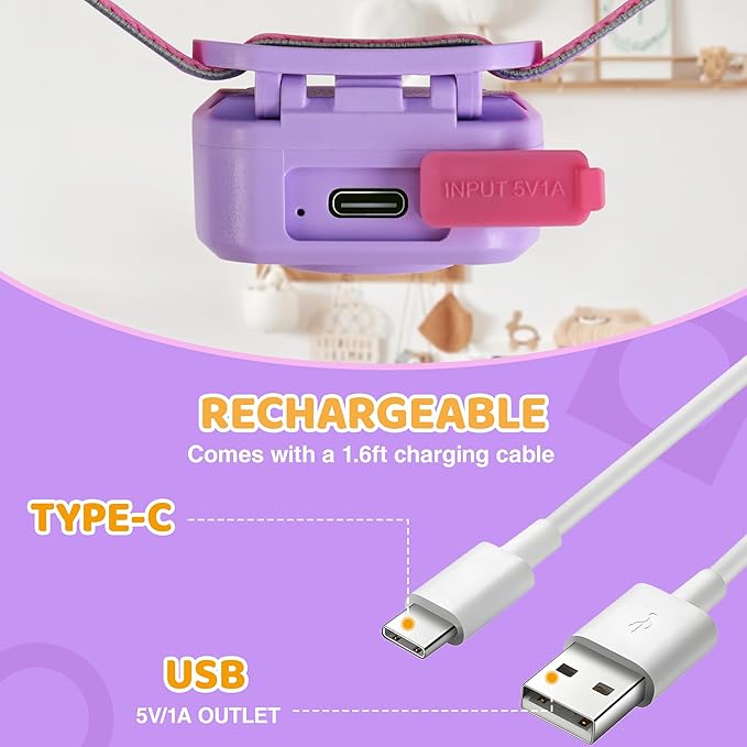 EverBrite LED Headlamp Rechargeable Kids Headlamp with RGB Mode and Adjustable Headband, 3 Modes Multicolor Headlamp for Camping, Reading, Exploring, Halloween, Christmas