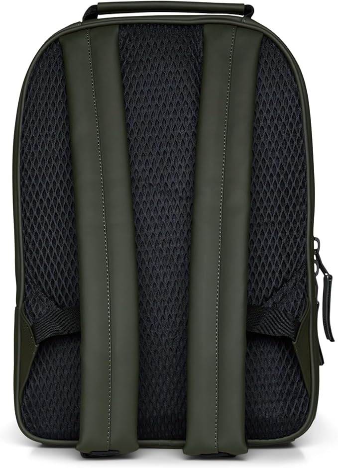 RAINS Book Daypack - Green Laptop Backpack for Men and Women, Waterproof Black Minimalist Commuter Bag with 15” Laptop Room, Front Zip Pocket - 2 Year Warranty