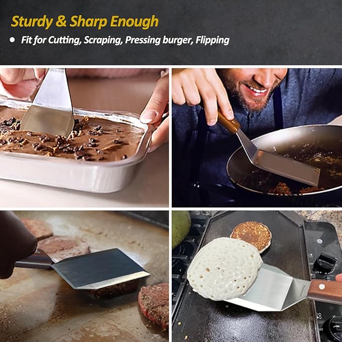 Stainless Steel Spatula Set, Grill Spatula Set with Full Tang Handle & Beveled Edges, Long Wide Spatula for Cast Iron Griddle BBQ Flat Top Grill, Pancake Turner, Smash Burgers Metal Flipper