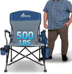 MENOLY Oversized Folding Camping Chair, 500lbs Support Max with Cooler Bag, Multiple Side Pockets & Cup Holder, Heavy Duty Camping Chairs for Adults for Camping, Beach, Fishing