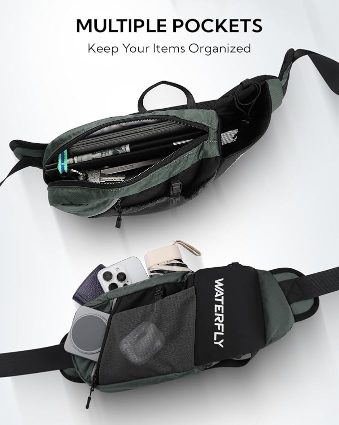 WATERFLY Fanny Pack Waist Bag: Hiking Water Bottle Holder with Strap Waist Pack for Women Men Hydration Hip Packs for Running Walking Traveling-Black & Gray