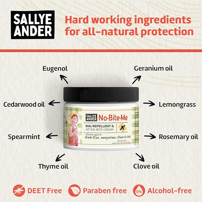 SALLYEANDER No Bite Me All-Natural Bug & Insect Repellent - Anti Itch Cream - 8 oz - Safe for Kids and Infants - Repels Mosquitoes, Black Flies, Fleas, and Ticks