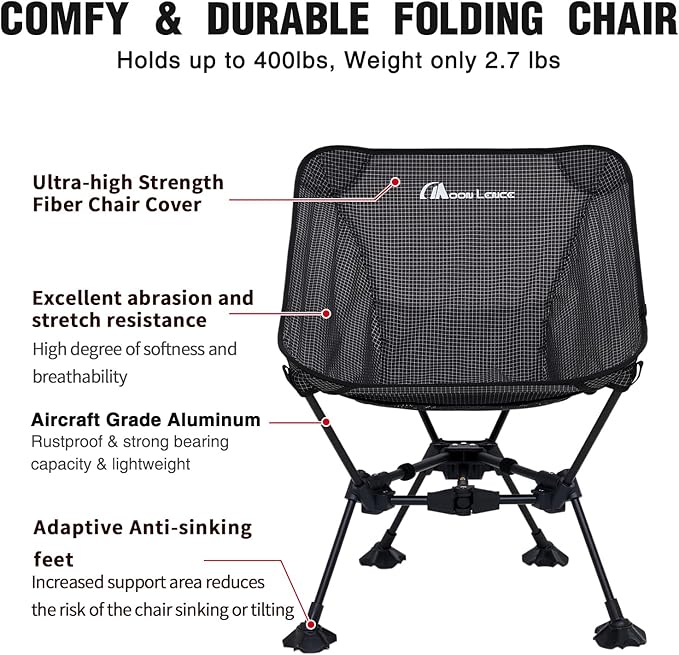 MOON LENCE Portable Camping Chair Backpacking Chair - The 4th Generation Ultralight Folding Chair - Compact, Lightweight Foldable Chairs for Hiking Mountaineering, Beach