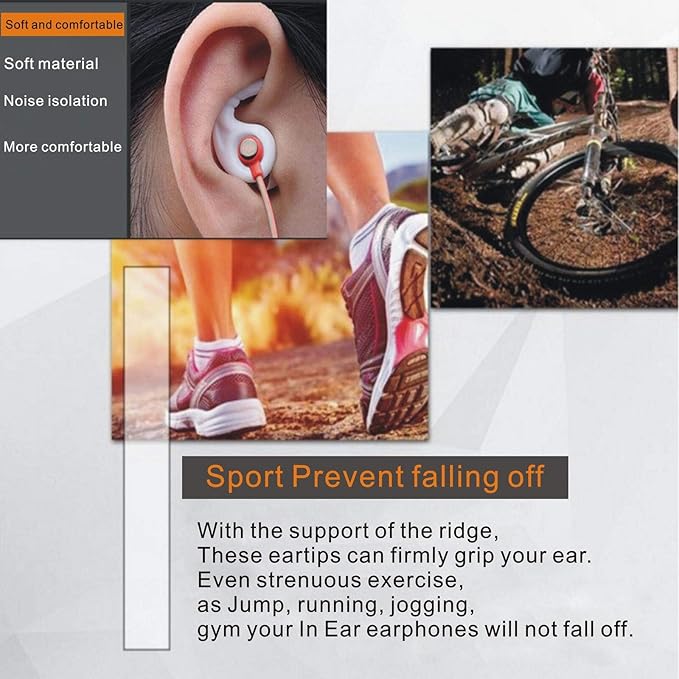 Sports Earbud Stabilizers Fins Wing Noise Isolation Replacement Eartips Adapters for in Ear Earphones 4mm to 6mm Nozzle Attachment 4 Pairs Left and Right (Black/White)