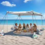 Beach Tent Sun Shelter, 10 x 10 FT Beach Canopy Tent Sun Shade, UPF50+ Tents Canopy with 8 Sandbags & 4 Stability Poles, Outdoor Tents for Camping Fishing, Boat