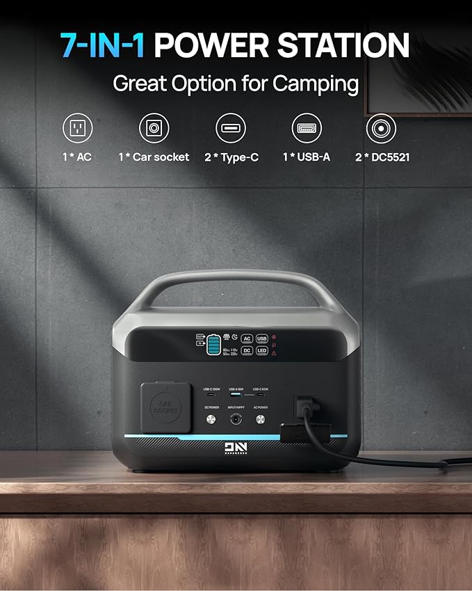 Portable Power Station 600W–576Wh LiFePO4 Battery/1 Hour Fast Charging, Solar Generator with Multiple Outputs – Reliable Backup Power for Camping, Off-Grid Living, and Emergencies