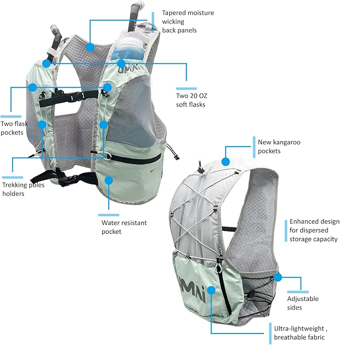 Umai Hydration Running Vest, Hydration Vest with Two Flasks, Green