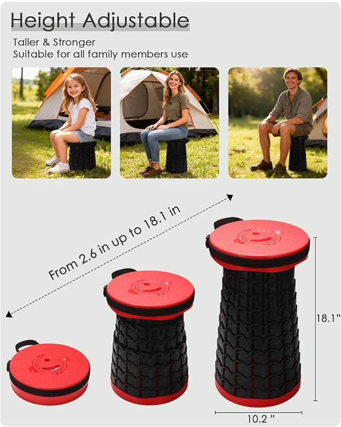 18-inch Heavy Duty Collapsible Stool - 800 lbs Capacity, 2.6 lbs Lightweight Portable Folding Stool for Camping, Travel, Music Festivals and Other Outdoor Events